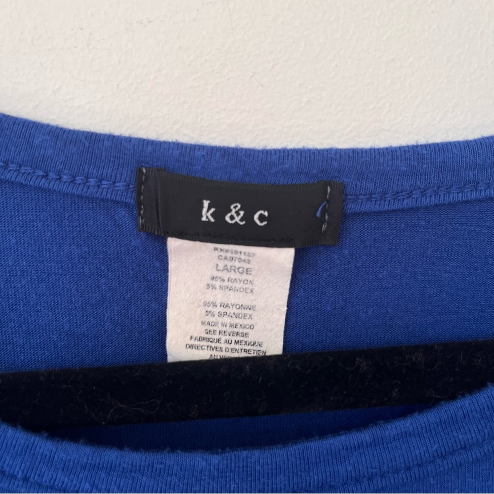 Royal Blue Flutter Sleeve Top Large Rayon Blend Soft Stretch - Picture 4 of 6